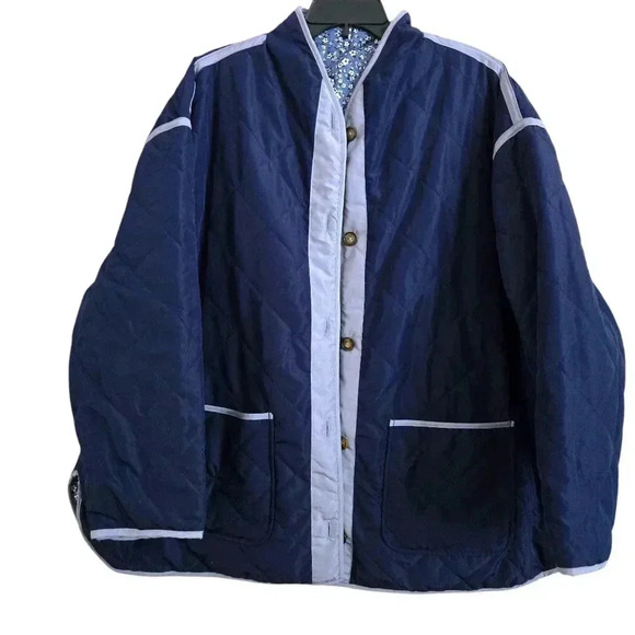 Sabrina Lauren Reversible Quilted Jacket Floral/ Blue Size 3XL - Picture 6 of 10